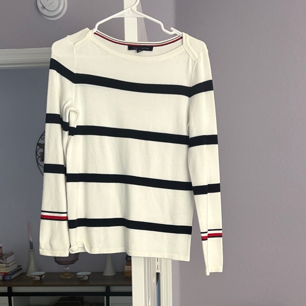 Tommy Hilfiger Black and White Striped Sweater